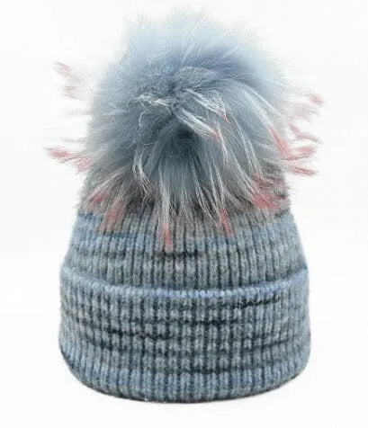 NEW LINDA RICHARDS women\'s knit pom pom hat in dove grey Linda Richards Houndstooth Pom-pom Hat Ha-91 | Dove Grey  main image 4