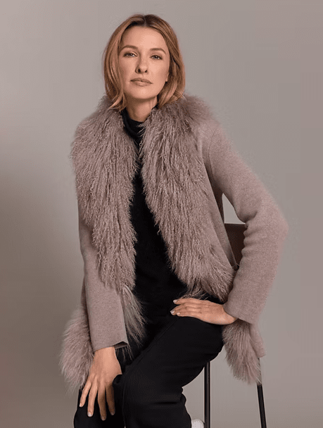 Alashan Women's Cecily Lamb Trim Shawl Sweater