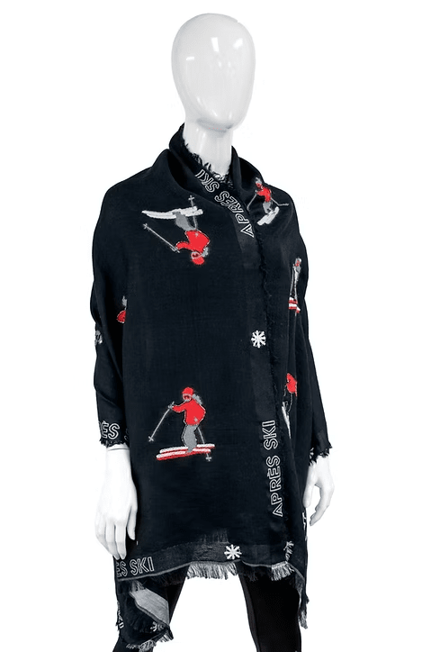 Mitchie's Matchings Women's Apres Ski Woven Scarf with Sequin Skiers & Border