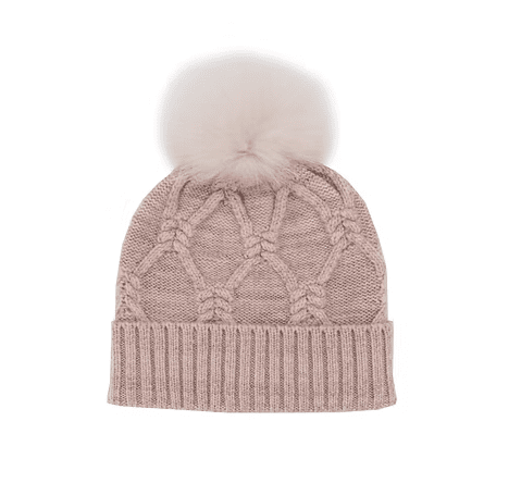 Mitchie's Matchings Women's Cable Knit Hat w/Lurex & Fox Pom