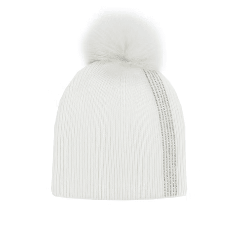 Mitchie's Matchings Women's Hat with Crystal Stripes & Fox Fur Pom