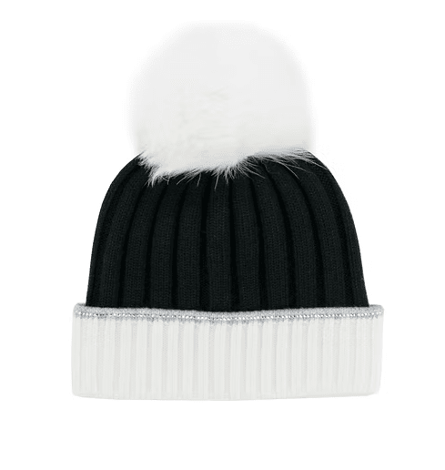 Mitchie's Matchings Women's 2 Tone Beanie with Crystal Border and Fox Fur Pom