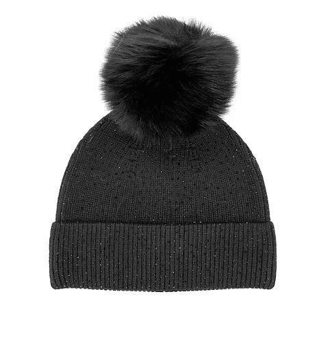 Mitchie's Matchings Women's Sparkle Beanie with Cuff & Fox Fur Pom